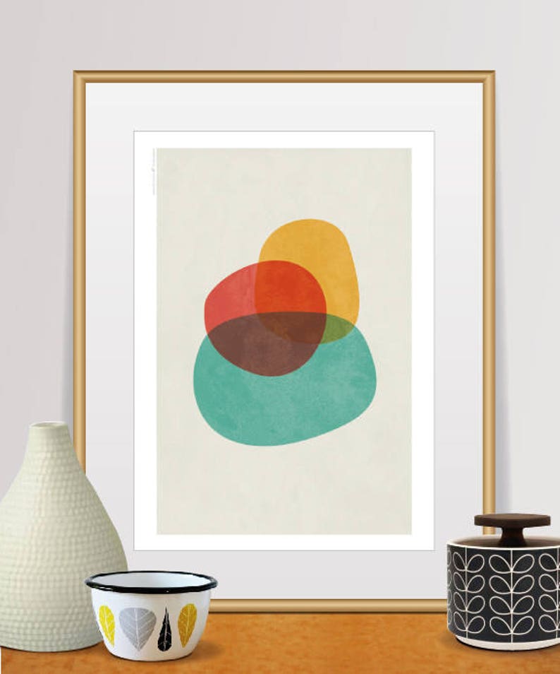 Cercles Art Mural Milieu du Siècle Abstrait Boho Minimaliste Impression Colorée Optimiste Formes Géométriques Décoration cuisine Art Lover Cadeau image 1