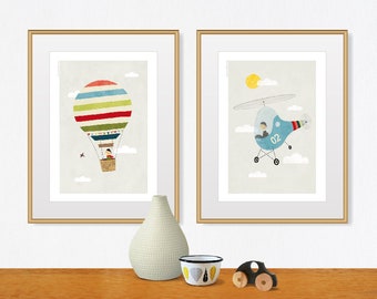 Hot Air Balloon, Nursery Print, Baby Nursery, Wall Art, Kids Room, Aviation Print, Helicopter Decor, Airplane Print, For Boys, Art Prints