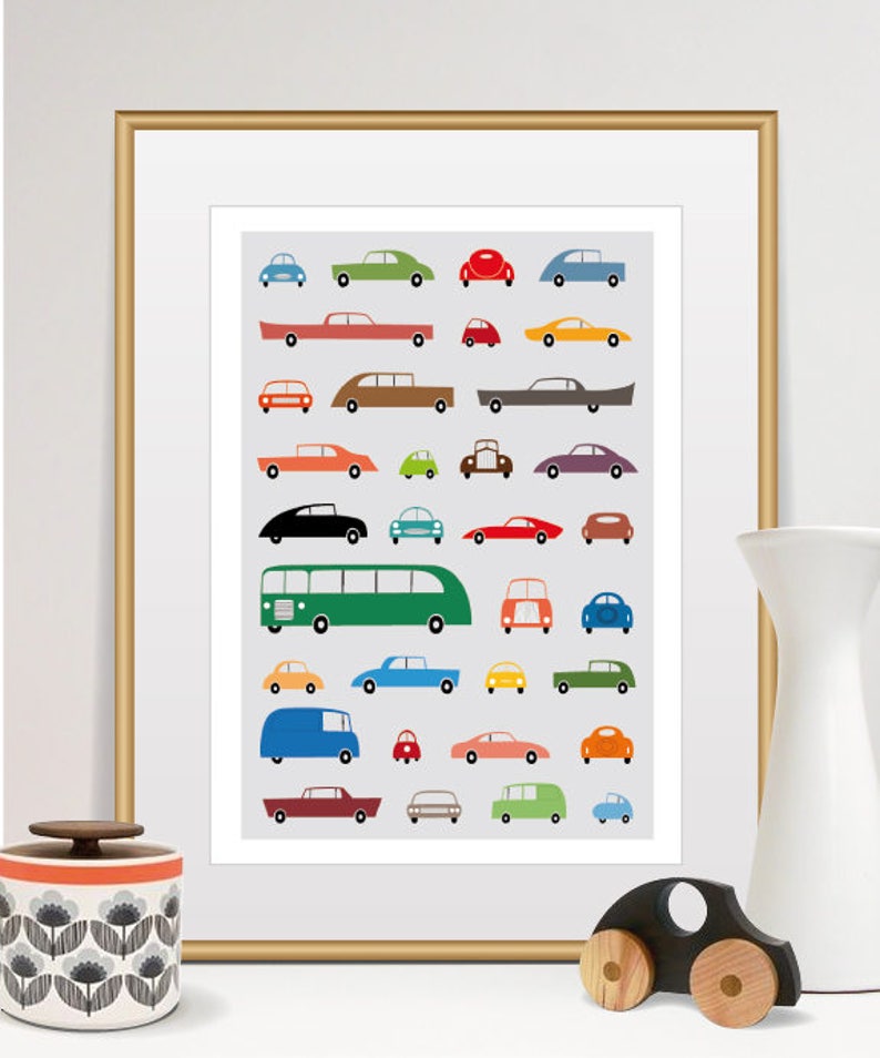 Cars Wall Art Baby Boy Nursery Print Vehicle Collection Transportation Illustration Poster Baby Shower Welcoming Gift Playroom Decoration image 1