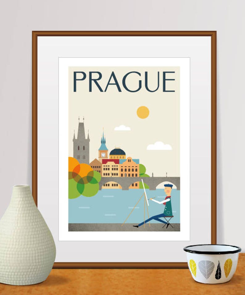 Prag Wandbild Aquarell Malerei Druck Fluss Karlsbrücke Stadt Stadt Landschaft Druck Souvenir Reisende Geschenkidee Tschechien Bild 1