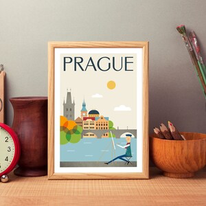 Prag Wandbild Aquarell Malerei Druck Fluss Karlsbrücke Stadt Stadt Landschaft Druck Souvenir Reisende Geschenkidee Tschechien Bild 3