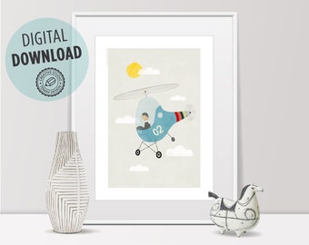 helicopter wall art, helicopter print, helicopter decor, aviation print, boy room decor, kids room, wall art, nursery decor, helicopter art