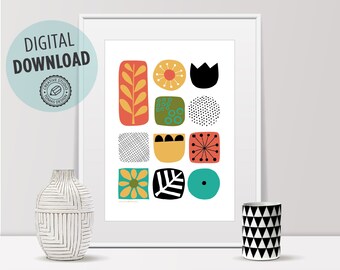 Mid century modern art, Mid century print, Art prints, Minimal wall art, Scandinavian Print, Pattern art, Mid century decor Retro poster art