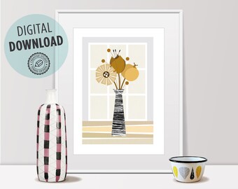 PRINTABLE Floral Wall Art, Floral Art Print, Floral Decor, flowers print, scandinavian modern, botanical art, floral nursery print, download