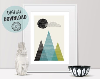 modern art, mountain wall art, geometric print, scandinavian kitchen, nature posters, abstract art, landscape print, mountain print, nature