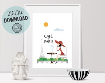City art, paris print, paris poster, france cityscape, paris skyline, city poster, mid century modern, travel poster, home decor, wall art