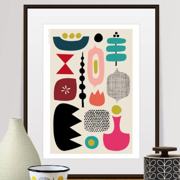 Mid Century Wall Art Set Colorful Vivid Artwork Minimalist Geometric Shapes Abstract Poster Nordic Scandinavian Print Living Room Decor