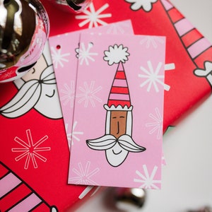 Gift Tag Set, Christmas Wrap, Santa, Holiday Gift Wrap, Pink, Wrapping Paper, Christmas Packaging, Whimsy Holiday, Francine and Georgia