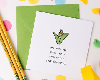 Valentines Day, Spouse, Anniversary, Greeting Card, Midwest, Iowa, Card, Detasseling, Summer, Just Because, Humor, For Him, For Her, Corn