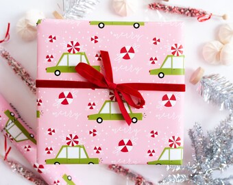 Pink Christmas Wrapping Paper: Modern Peppermint Car Design
