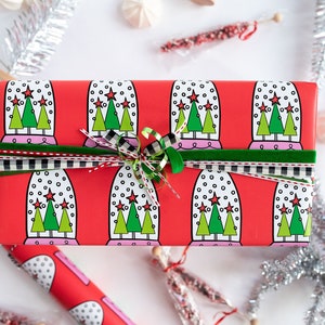 Christmas, Wrapping Paper, Winter Holiday, Snow Globe, Trees, Modern, Colorful, Holiday Gift Wrap, Wrapping Paper Sheet