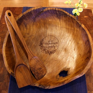 Anniversary Live Edge Teak Wood Hand Carved Large Bowl - Free Anniversary Engraving