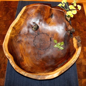 Wedding Live Edge Teak Wood Hand Carved Large Bowl - Free Wedding Engraving