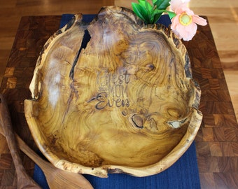 Mother's Day Live Edge Teak Wood Hand Carved Large Bowl - Free Mother's Day Engraving