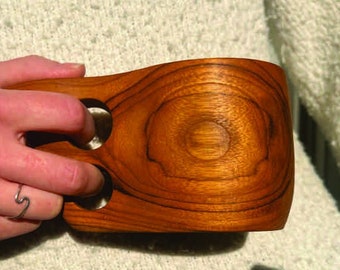 Teak Kuksa Coffee Mug: Hand Carved Scandinavian Wood Mug, Personalized