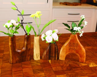 Engraved Hand Carved Wood Vase Set - Free Engraving - Dry Flower Vases - Home Decor - Wood Vase - Wedding - Anniversary - Housewarming Gift