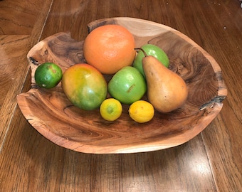 Live Edge Teak Wood Hand Carved Large Bowl