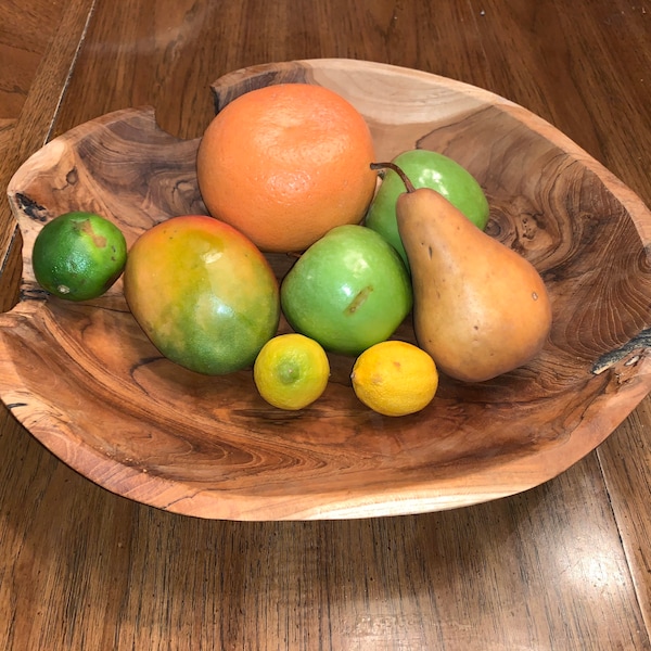 Live Edge Teak Wood Hand Carved Large Bowl