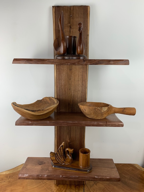 Live Edge Walnut Vertical Spline Shelf - Home Decor - Accent Shelf