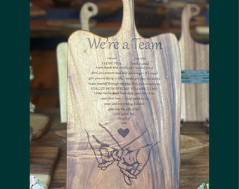 We're a Team Charcuterie Board - Extra Large - Cutting Board - Serving Board - Barbeque Board - East Indian Walnut - 24"x12"x1"