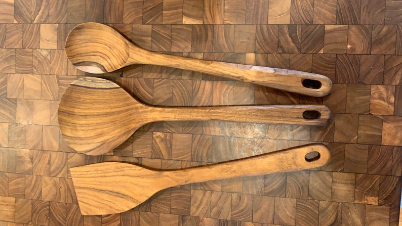 3 Piece Teak Wood Spoon and Spatula Set Personalization | Etsy