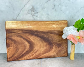 Medium Live Edge Square End Charcuterie Board - Cutting Board - Serving Board - Barbeque Board - East Indian Walnut - 15" x 9.5" x 1"