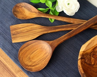 3 piece Teak Wood Spoon and Spatula set - Personalization available - wooden spoon - wedding gift - graduation gift - anniversary gift