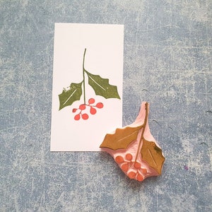 Rubberstempel vakantiebessen, hulstbessenstempel voor kerstwensen, seizoensornament, feestelijk briefpapier