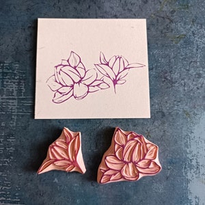 Ensemble de tampons en caoutchouc magnolia, tampon de fleurs de mariage, cadeau pour artisans, plante de jardin, cadeau de fête des mères, cérémonie romantique, papeterie végétalienne