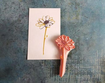Hand Carved Daisy Rubber Stamp,  Flower Stamp for Scrapbooking, Daisy stamp for handmade cards
