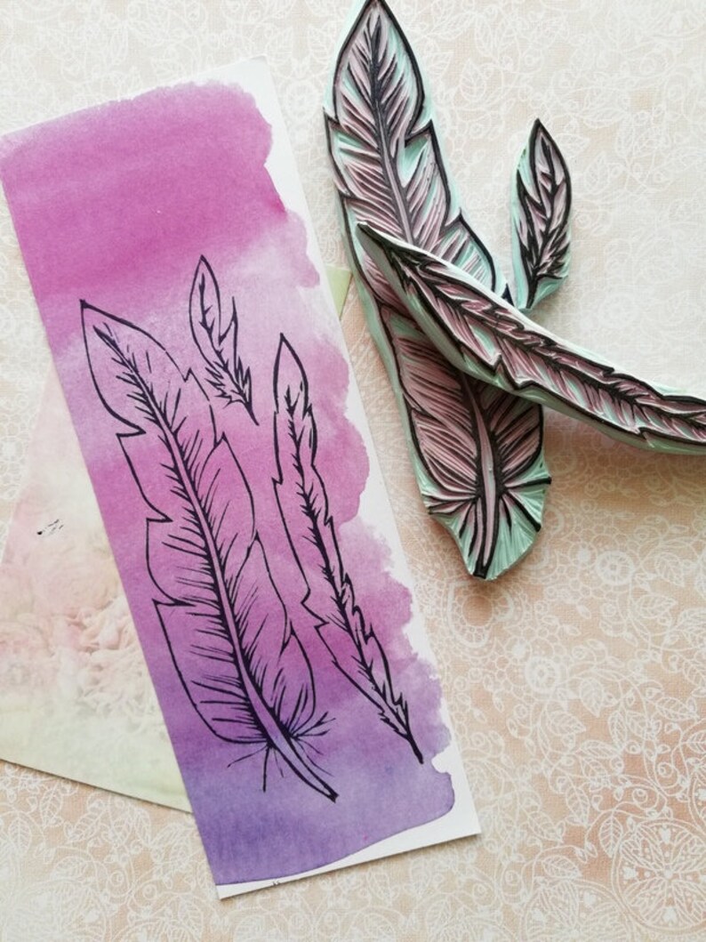 Feather Rubber Stamp Gift Set Bird Feather For Wedding Etsy