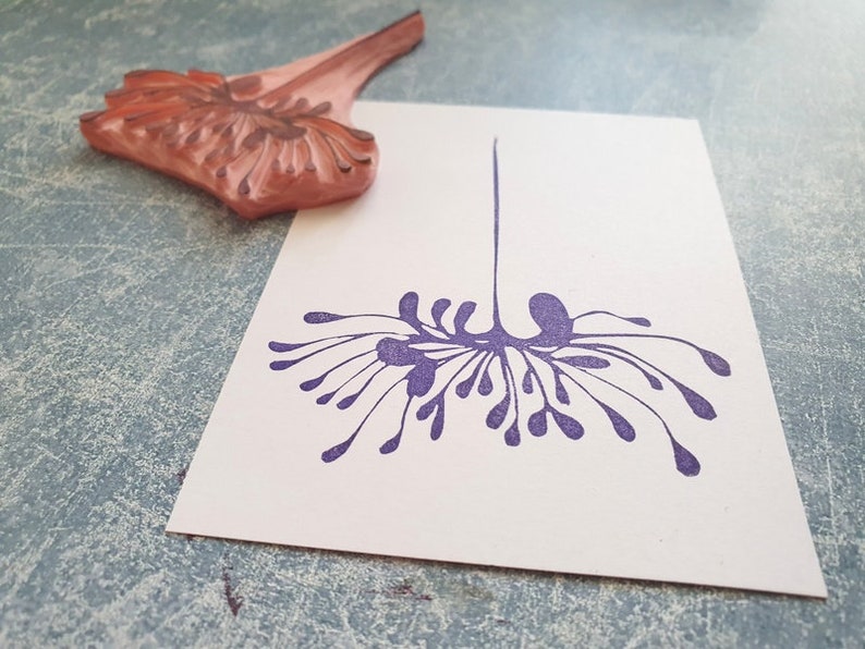 japanese lily rubber stamp for handmade cards, asian flower stamp, wild stamp decor, vintage postage, wedding diary, lotus dandelion pattern image 2