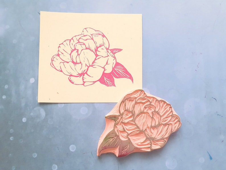 Blossom Peony Stamp for Junk Journal, Peony Rubber Stamp for Cardmaking ...