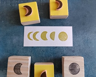 Conjunto de carimbos de borracha de fase lunar com 5 para diário de marcadores, conjunto de impressão lunar para pôster feito à mão, decoração consciente, pacote de carimbos de caderno, universo