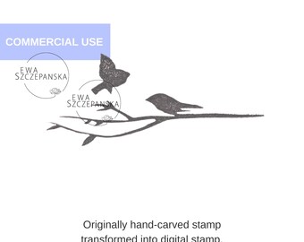 Vogel am Zweig - Digital Stamp