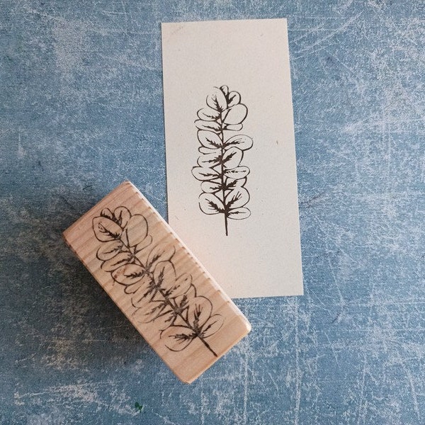 Eucalyptus rubber stamp for botanical journal, leaf diary decor, twig embellishment, branch stamping, porcelain clay texture, snail mail