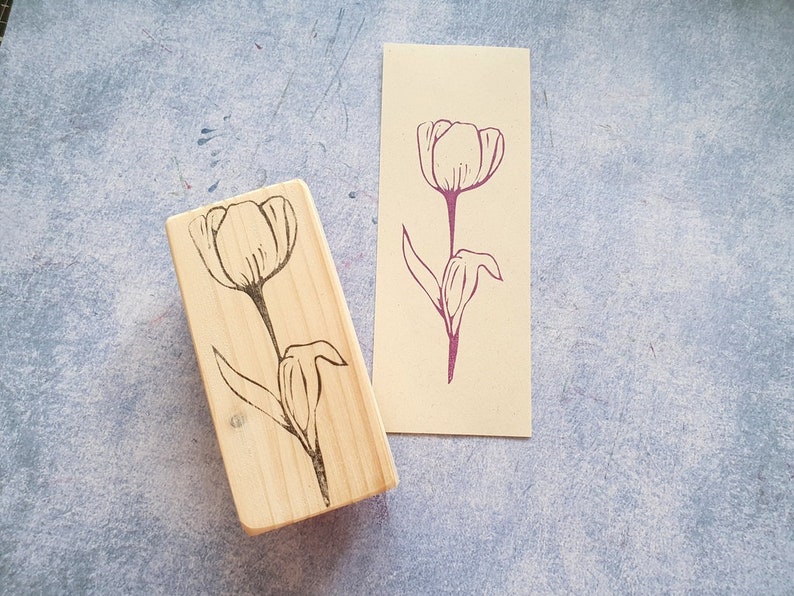 Tulip rubber stamp for vintage journal, handmade flower stationery, scrapbooking decorative template, botanical stencil, gift for mum image 8