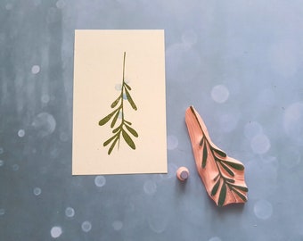 Mistletoe rubber stamp for Winter cardmaking, Christmas branch stamp for scrapbooking, holiday ornament, gift for crafters, order wrapping