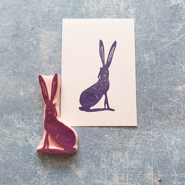 Hare rubber stamp for Easter decor, woodland animal stamp, wildlife stationery, spring garden, fairy bunny, nature lover gift, whimsical