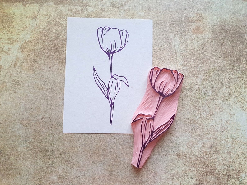 Tulip rubber stamp for vintage journal, handmade flower stationery, scrapbooking decorative template, botanical stencil, gift for mum image 5