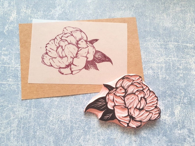 Blossom Peony Stamp for Junk Journal, Peony Rubber Stamp for Cardmaking ...