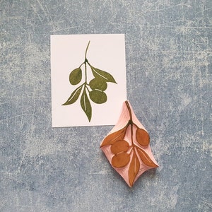 Olives rubber stamp for art journal, stamp for traveler notebook, berry branch printing block