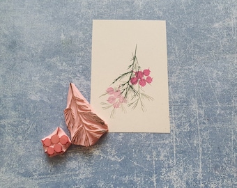 Twig with berries rubber stamp set for Christmas wishes, Bird berry branch stamp