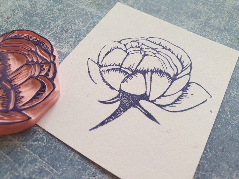 Peony Rubber Stamp for Scrapbooking, Handmade Flower Ephemera, Boho ...