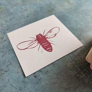 Bee rubber stamp for cardmaking, honey bee stamp for nature lovers, wild meadow stationery, eco packaging, paper goods, get well soon gift, image 2