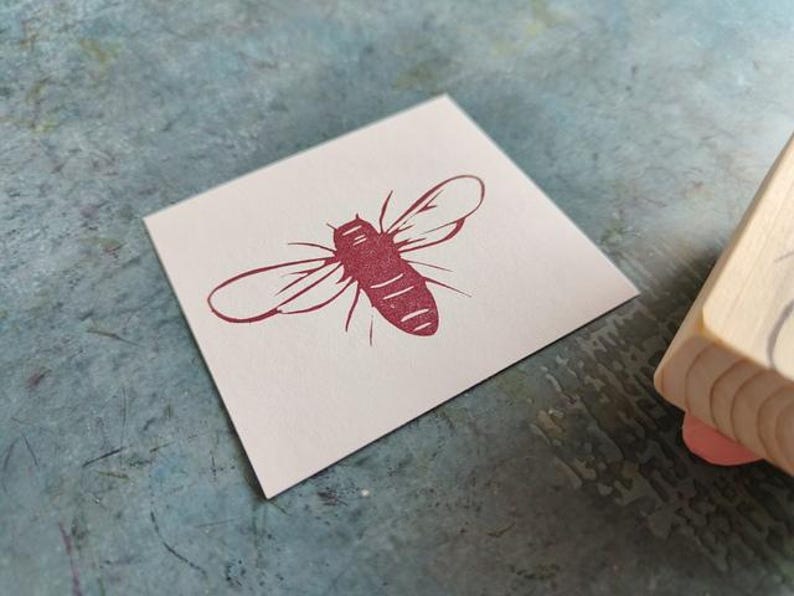 Bee rubber stamp for cardmaking, honey bee stamp for nature lovers, wild meadow stationery, eco packaging, paper goods, get well soon gift, image 2