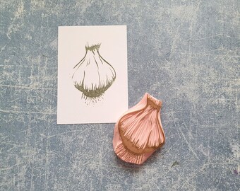 Garlic rubber stamp for daily journal, vegan stamp for mixed media, vegetable stationery, cooking diary, gift for makers,