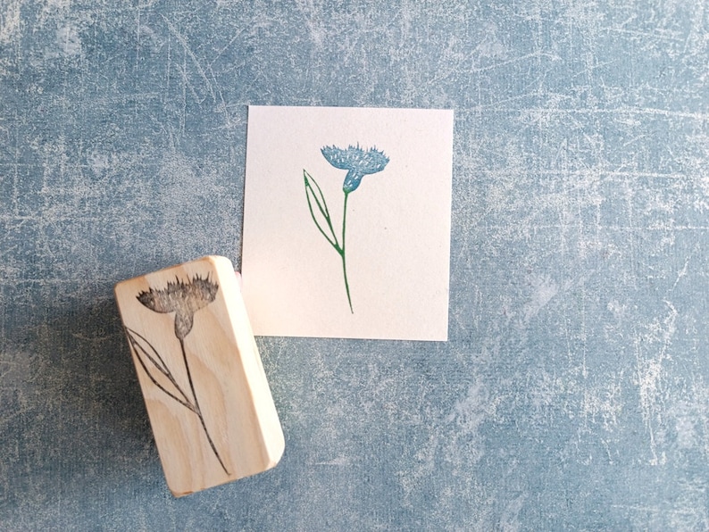 Blue cornflower rubber stamp for cardmaking, wild flower stationery, scrapbooking paper decor, shabby chic template, gift for teacher, image 1