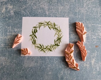 DIY wreath rubber stamp set of 4 for stationery design, Christmas craft, stocking stuffer, woodland twig, wedding ceremony, best friend
