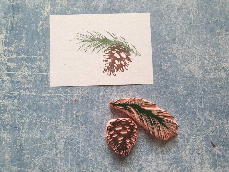Pine Branch With Cone Stamp Set, Christmas Tree Stamp for Best Wishes ...
